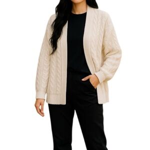 RAG SUPPLY Cable Knit Open Cardigan Sweater Ivory Fringe Knit Cotton Blend M